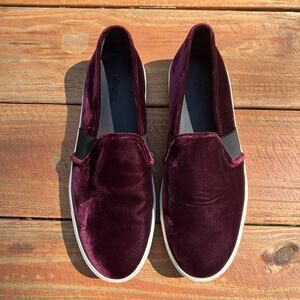 Vince Blair Velvet Slip On Sneakers 8.5M / 38 Burgundy Oxblood Red Loafers Luxe